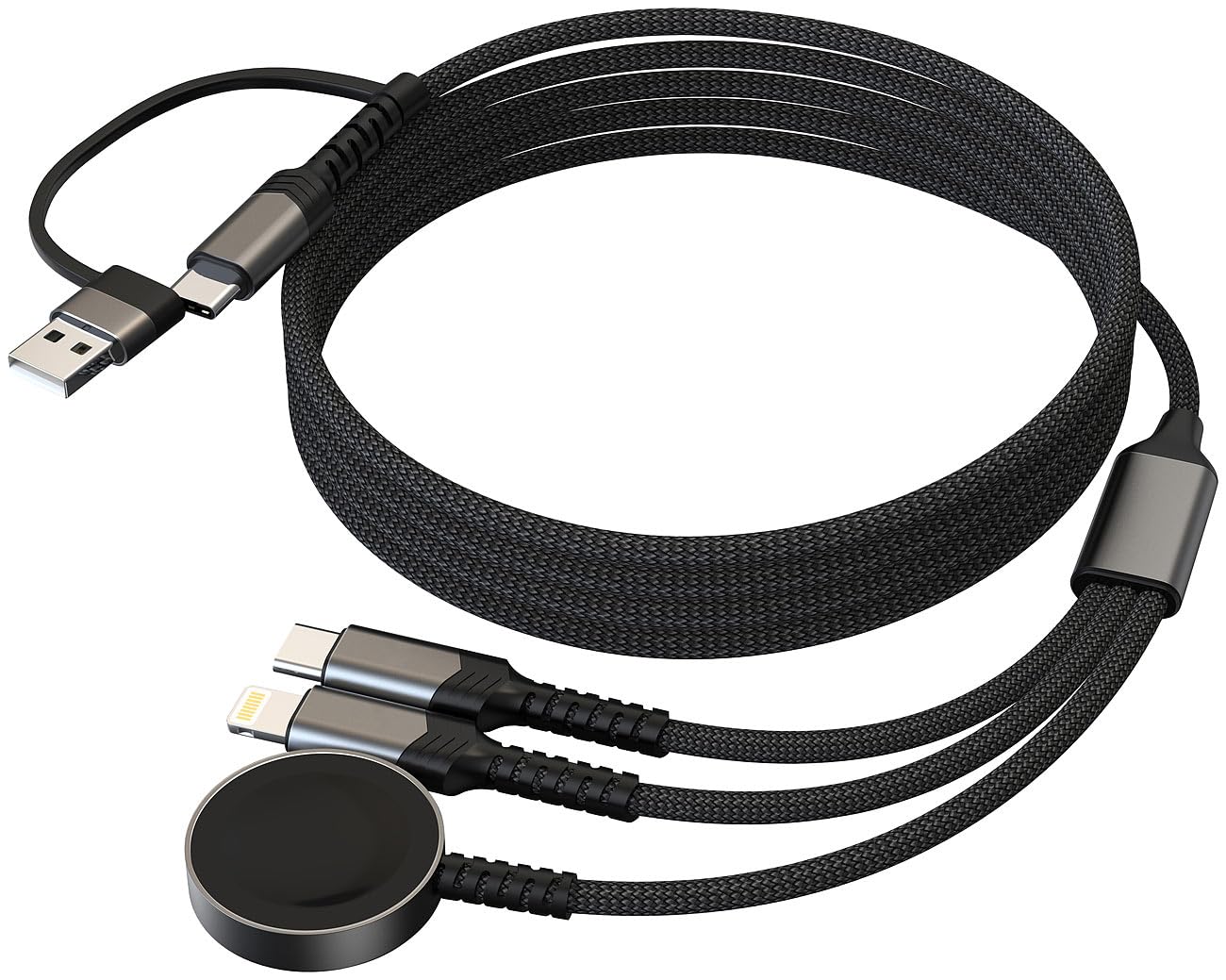 Callstel cable carga universal: Juego de 4 6en1-Cable de carga Octopus, para Apple Watch y iPhone, Entrada: conector USB-C con adaptador a USB-A (cargadores inducción apple watch)