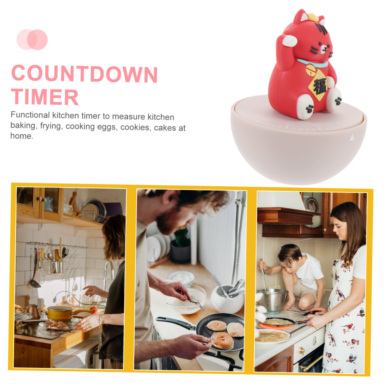 TOPBATHY 5 Pz Gestore Del Tempo Timer Meccanico Dispositivo Temporizzatore Timer Da Cucina Dei Cartoni Animati Timer Da Cucina Rumoroso Promemoria Orario Timer a Forma Di Gatto Abs，