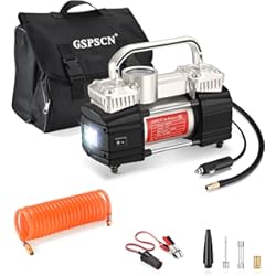 Comprar Compresor De Aire Para Coche GSPSCN Bomba de compresor de aire de doble cilindro de 12 V para coche, inflador de neumáticos portátil resistente de 150 PSI Hinchador Electrico con luces LED de trabajo