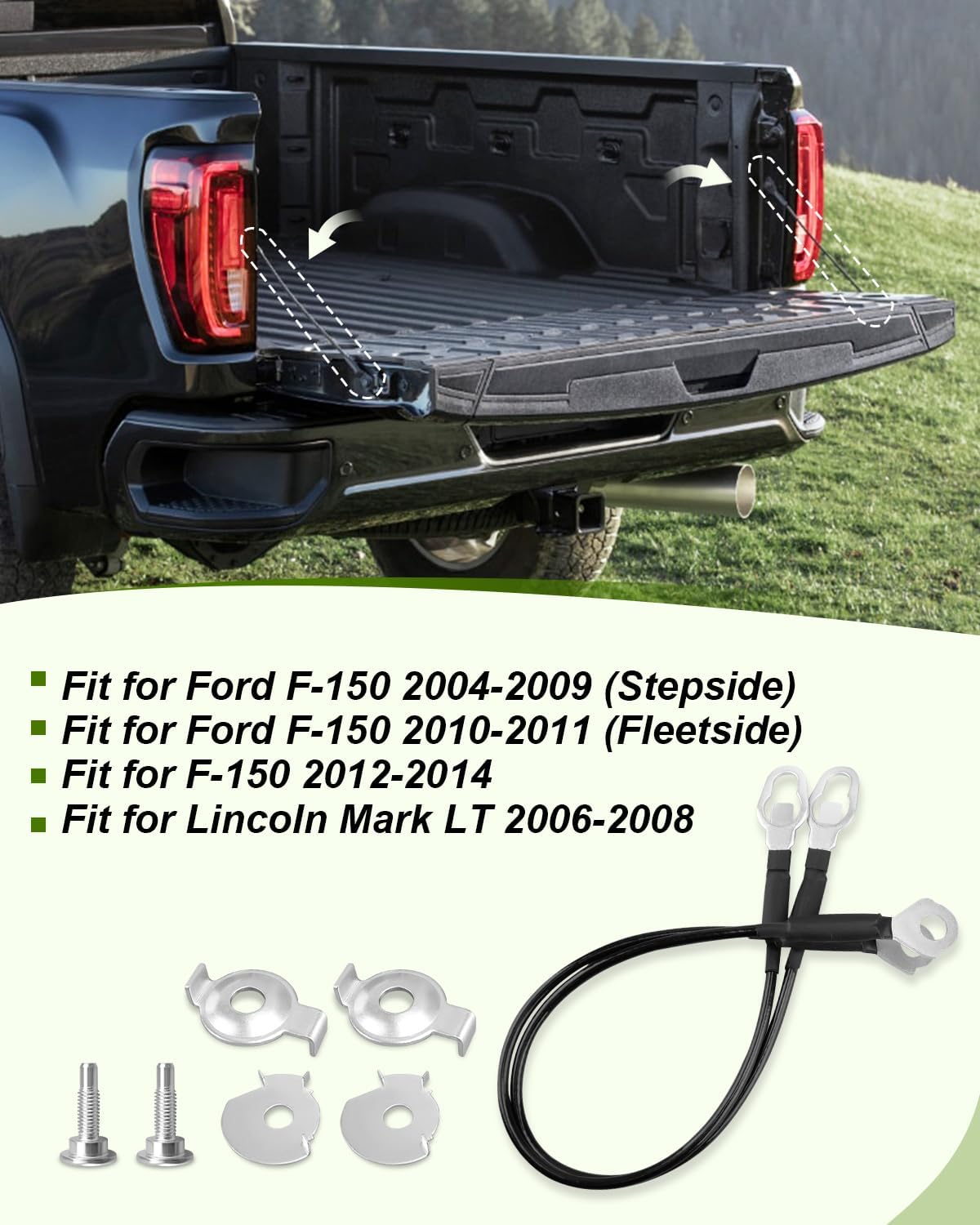 2 PCS Tailgate Support Cable Fit for Ford F-150 F150 2004-2014 Lincoln Mark LT 2006-2008, 24 1/2 Inch Tailgate Lift Support Cable, Replace 4L3Z-5443052-AA