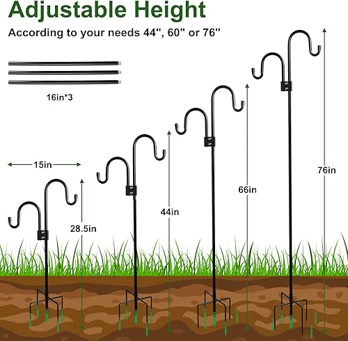 Miniatura 3 de Whonline Ganchos de pastor dobles para exteriores de 76 pulgadas (paquete de 2), poste de comedero de pájaros resistente con base de 5 puntas, poste