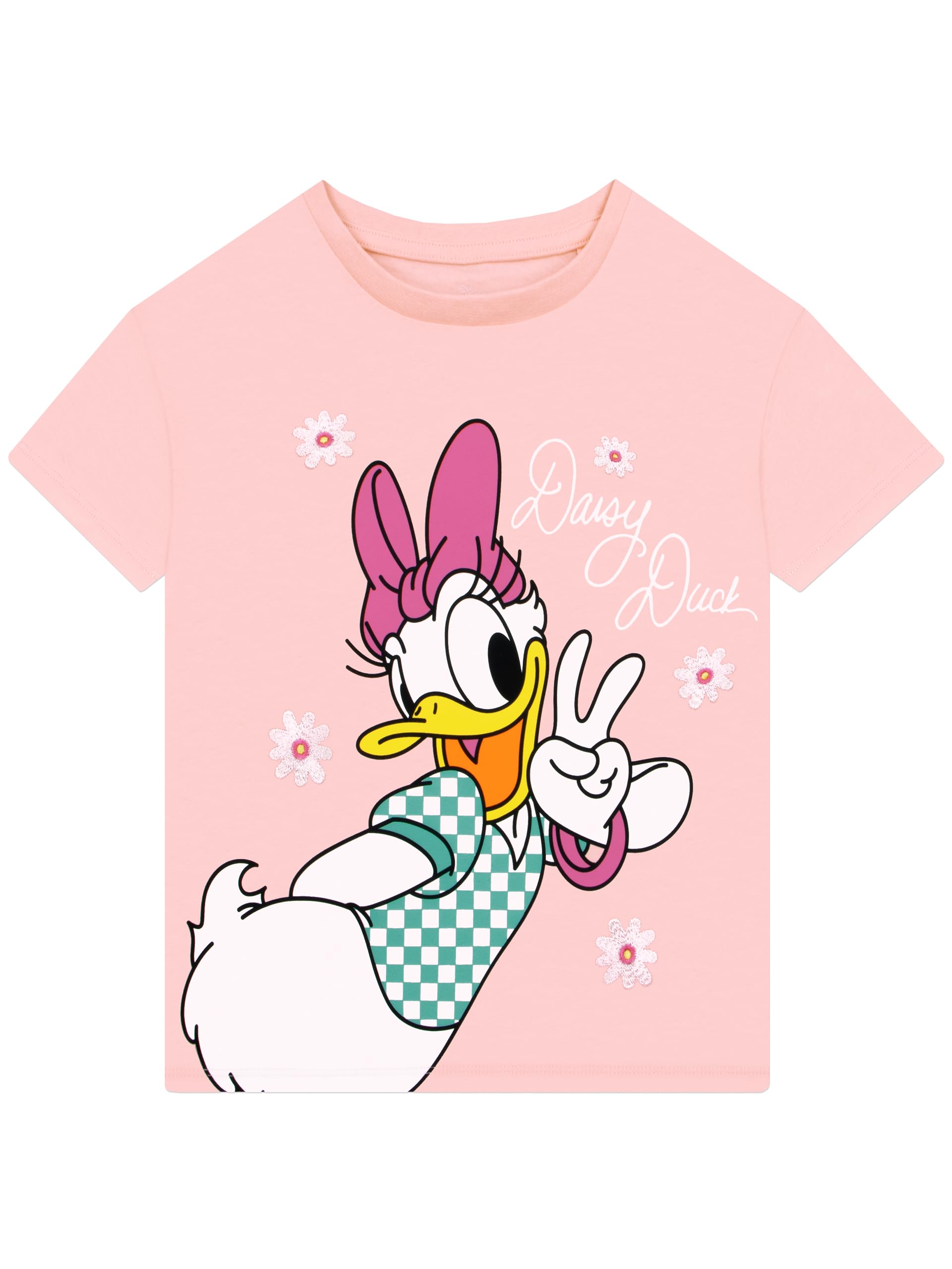 Disney Tshirt Bambino, Maglietta Bambina Daisy Duck con Fiori Ricamati, Maniche Corte T Shirt Ragazza