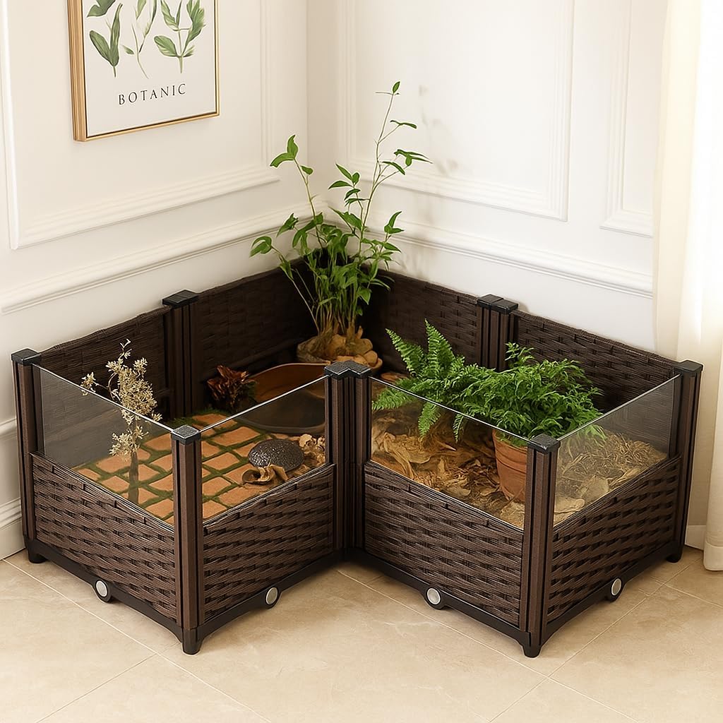 Elevated Turtle Habitat Box, Black Woven Design, Optional Increase in Combination Quantity, Turtle Habitat, Ecological breeding Box, Panoramic Landscaping Box