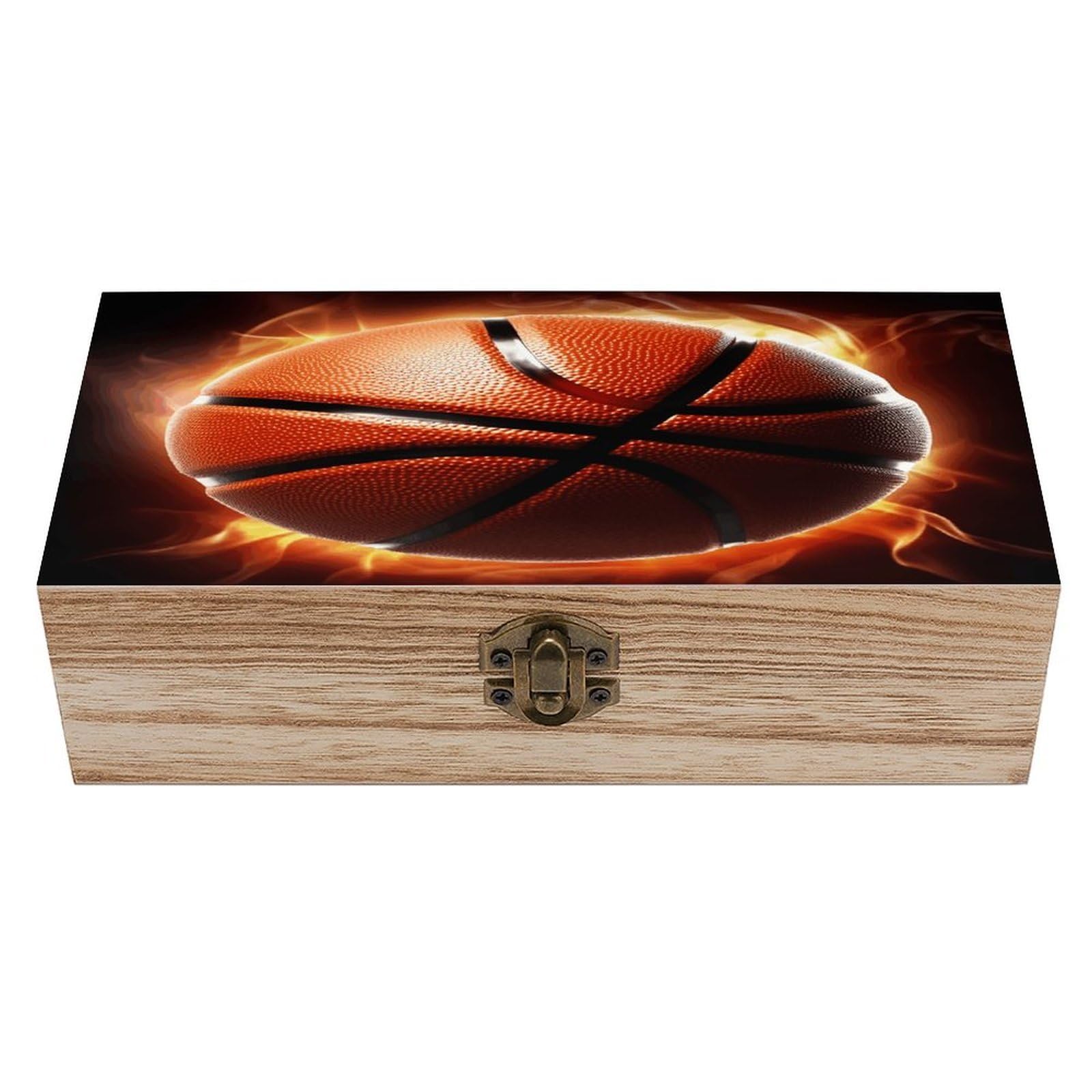 VstaDank Basketball Wooden Storage Box Wooden Keepsake Box with Hinged Lid Exquisite Solid Wood Decorative Jewelry Case Memory Box for Jewelry Photos Letters Crafts Trinkets