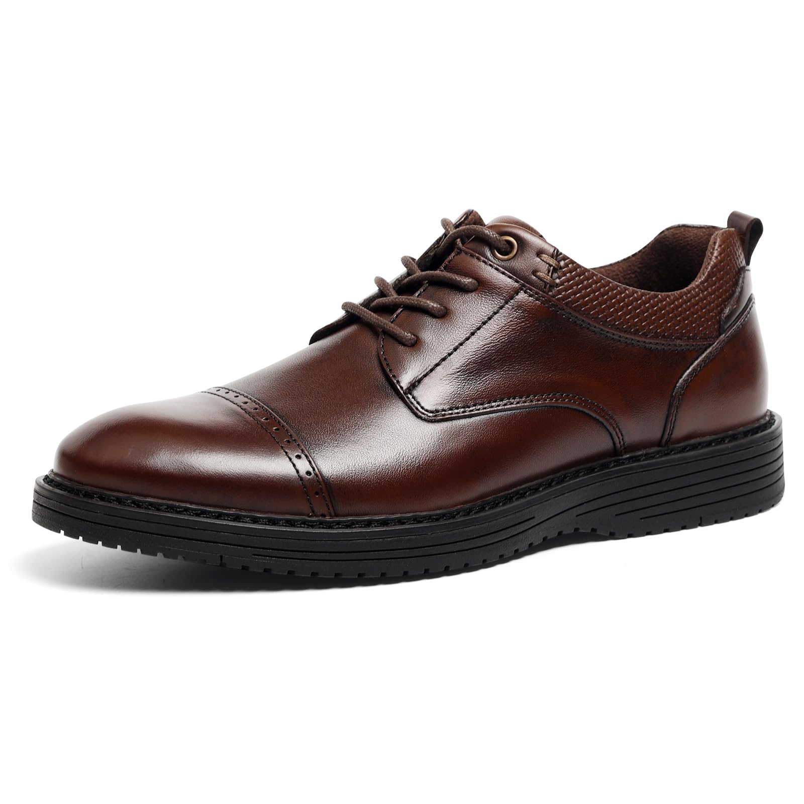 Mens Dress Shoes Genuine Leather Lace Up Cap Toe Casual Oxford Shoes Comfortable Business Formal Derby Dress Sneakers