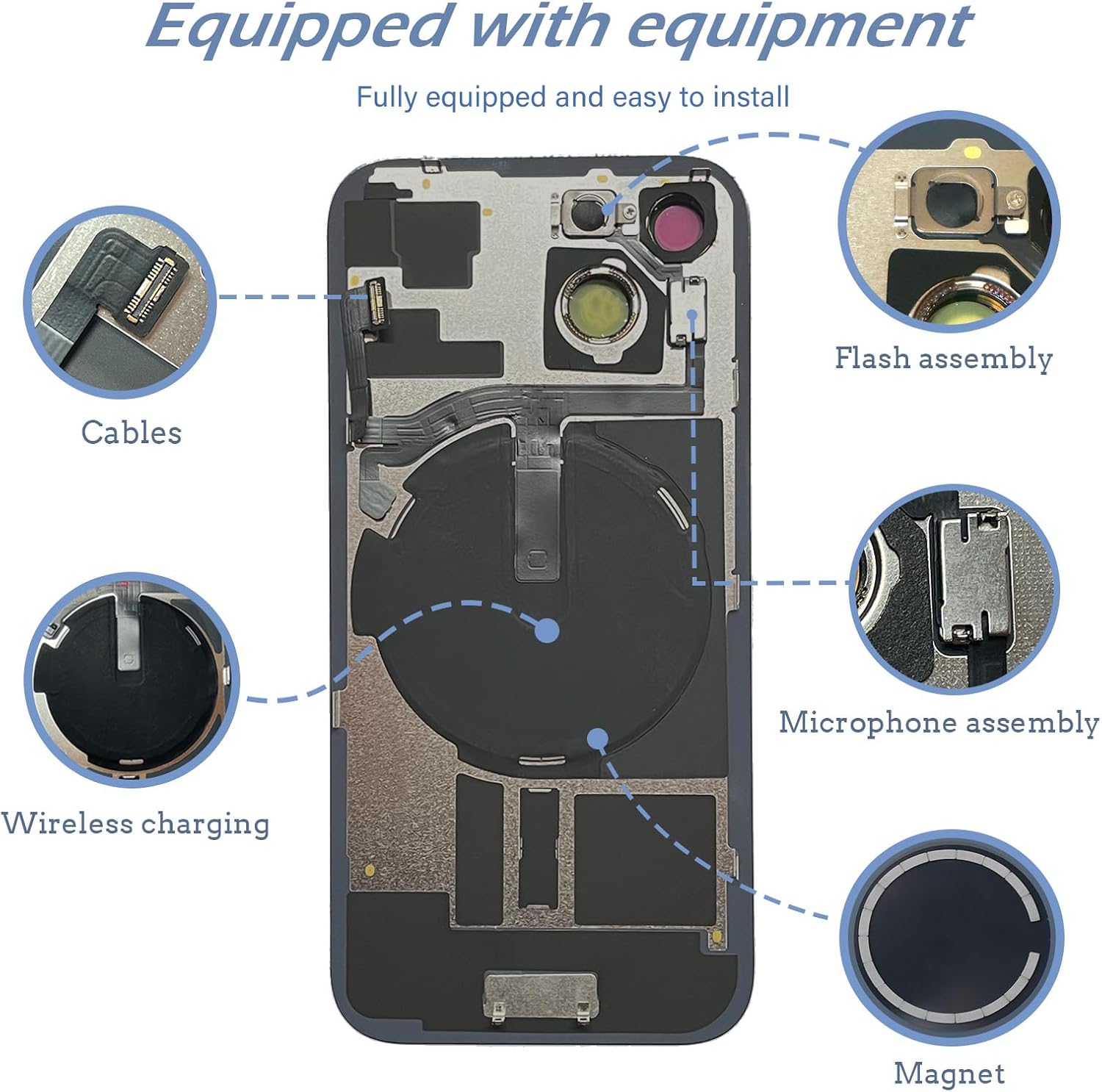 15 Back Glass Replacement with Wireless Charging Flex Cable and Camera Frame All Parts for iPhone 15 (6.1 Inch,Black) Replacement of Equipment Waterproof Tape