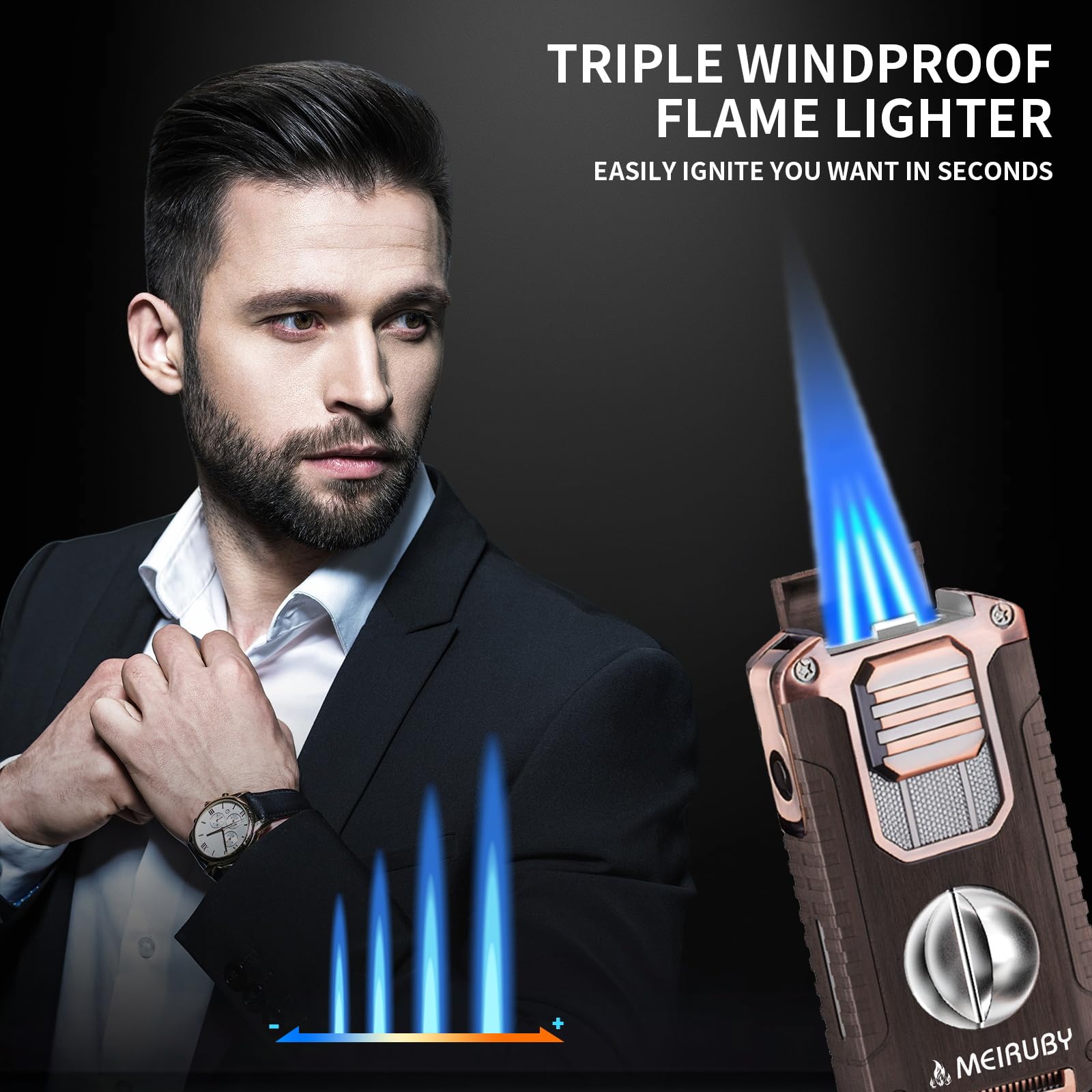 MEIRUBY Briquet torche rechargeable M25 - Outil de cuisine avec verrou de sécurité - Cadeau d'anniversaire pour homme, papa, lui qui ne veut rien