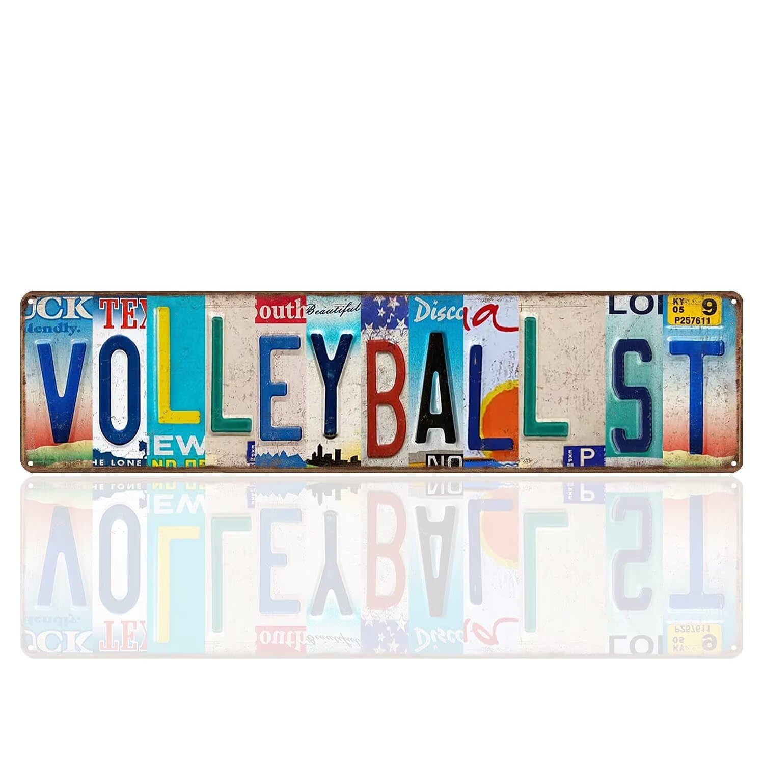 peiyeety Vintage Metal Tin Sign Decorative Wall Art Volleyball St License Plate Style Sign, Rustic Style, Durable Waterproof Rustproof, For Home, Sports Decor, Gym, Easy To Mount, 4x16 Inch