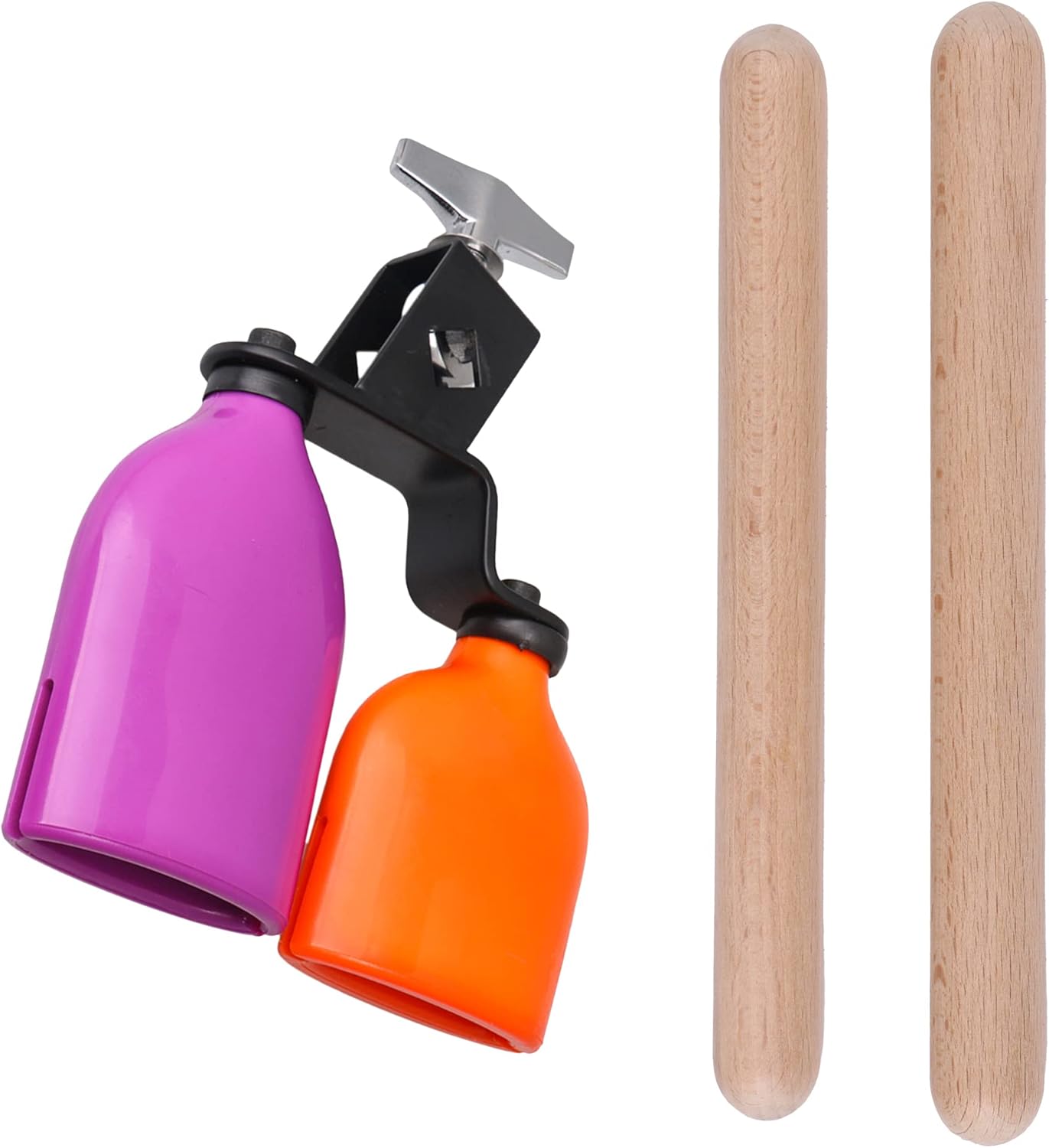 Lovermusic Plastic 10mm Hole Dia Musical Percussion Drum Block with 2 Pieces 7.87 Inch Wooden Rhythm Stick Percussion Accessories