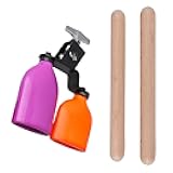 Lovermusic Plastic 10mm Hole Dia Musical Percussion Drum Block with 2 Pieces 7.87 Inch Wooden Rhythm Stick Percussion Accessories