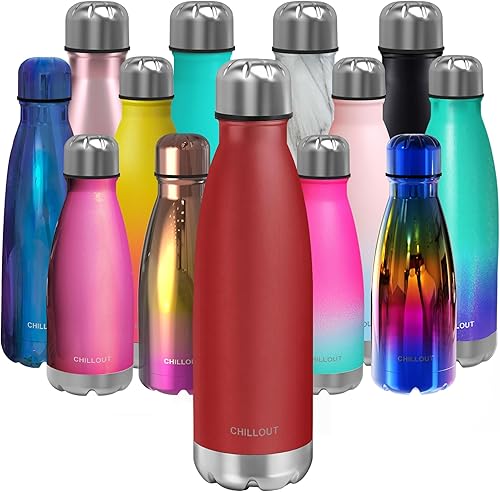 Miniatura 9 de CHILLOUT LIFE Botella de agua de acero inoxidable de 17 onzas de doble pared aislada con forma de botella de cola para bebidas frías y calientes,