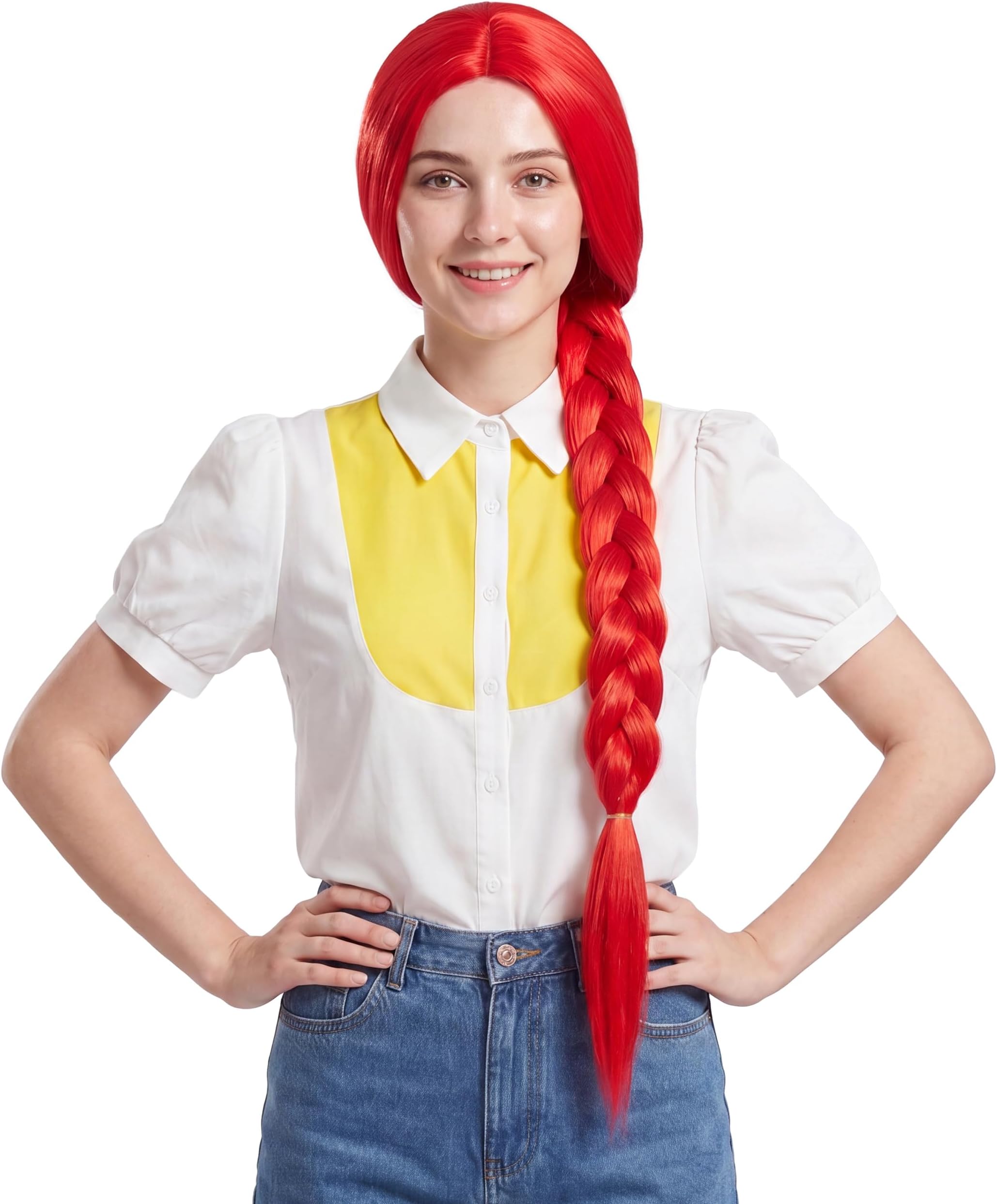 Missuhair Long Red Braided Wig Red Jessie Cowgirl Costume Wig for Women 95cm Long Sally Wig Adult Halloween Outfit