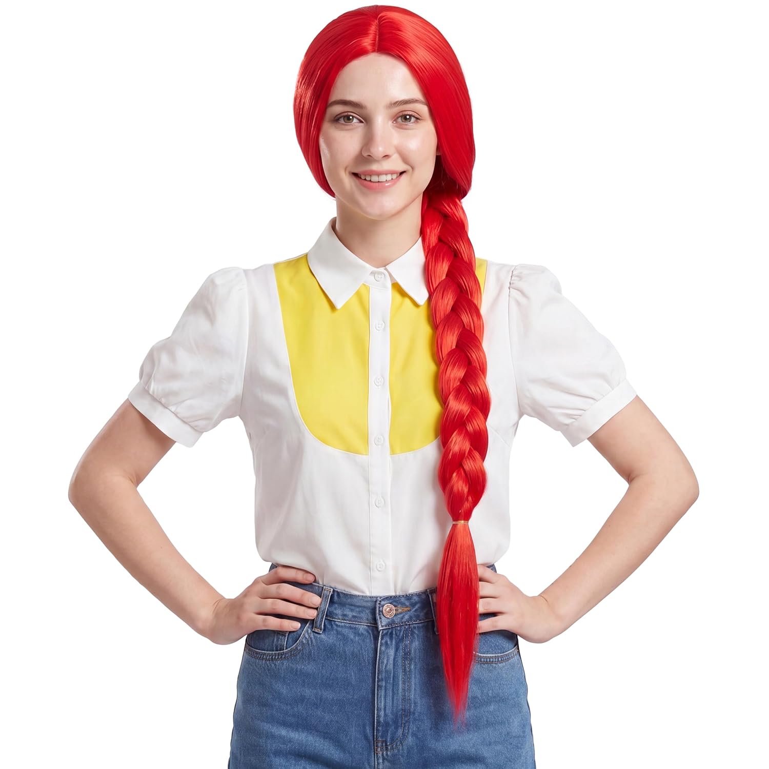 Miss U Hair Long Red Braided Wig 95cm Extra Long Straight Red Cowgirl Costume Wig for Women Adult Halloween