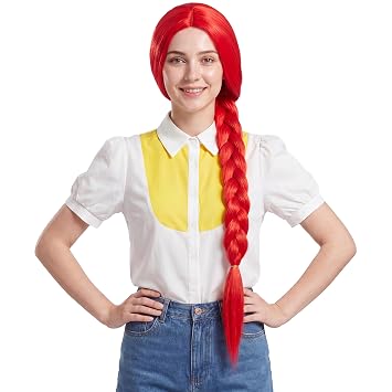 Miss U Hair Long Red Braided Wig 95cm Extra Long Straight Red Cowgirl Costume Wig for Women Adult Halloween
