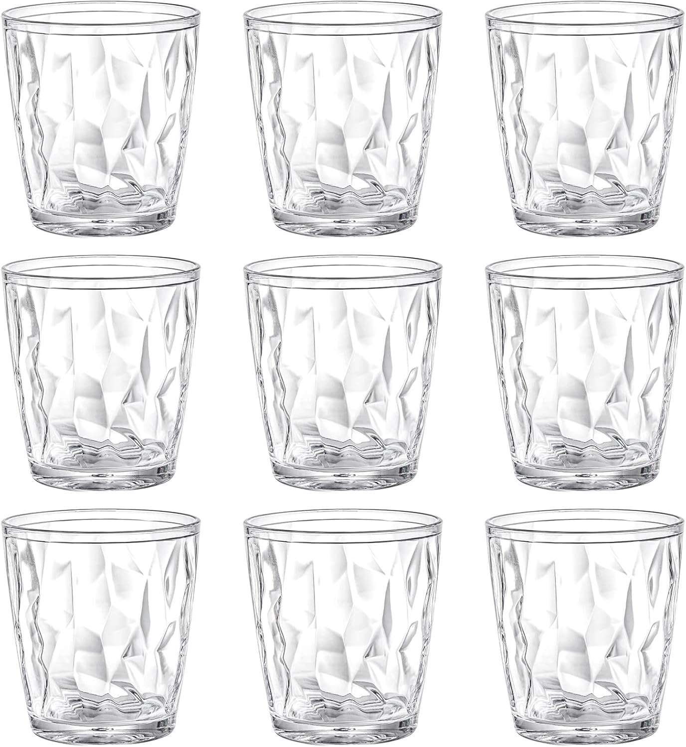 Hedume 9 Pack 10ounce Plastic Water Tumblers, Transparent