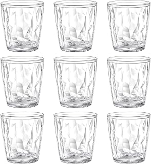 Hedume 9 Pack 10-ounce Plastic Water Tumblers, Transparent Drinking Glasses, Clear Acrylic Reusable Juice Wine Cups Stackable for Home, Picnic Party