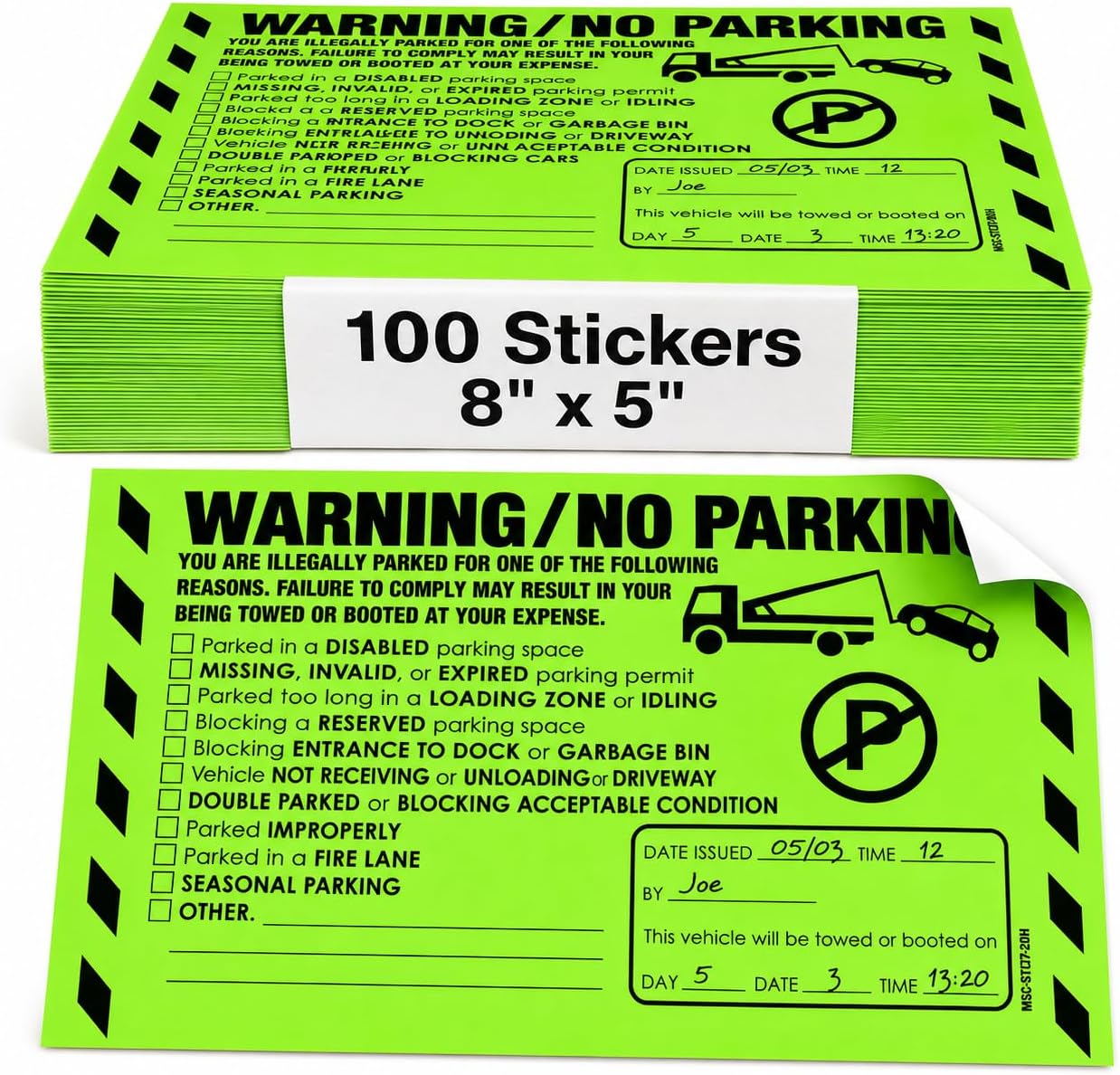 100 Pack No Parking Stickers Hard to Remove - Bad Parking Stickers - 8x5