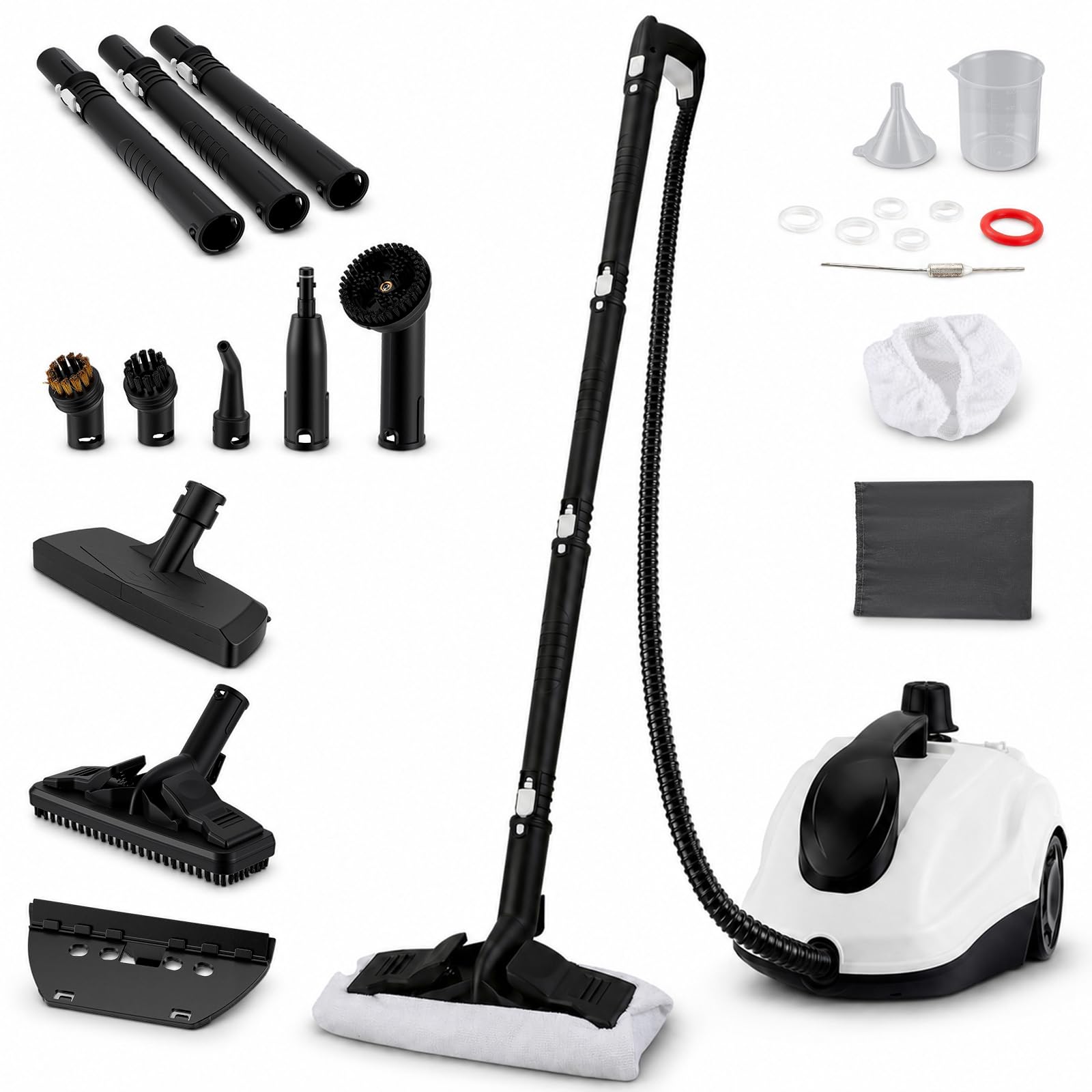 Limpiador de vapor 2000 W, 5 bar, 2 l, depósito de 106 °C, con cable de 3 m y manguera de 2,0 m, limpiador a vapor para suelo, azulejos, tapicería, coche, sofá, alfombra y cocina, incluye boquillas y