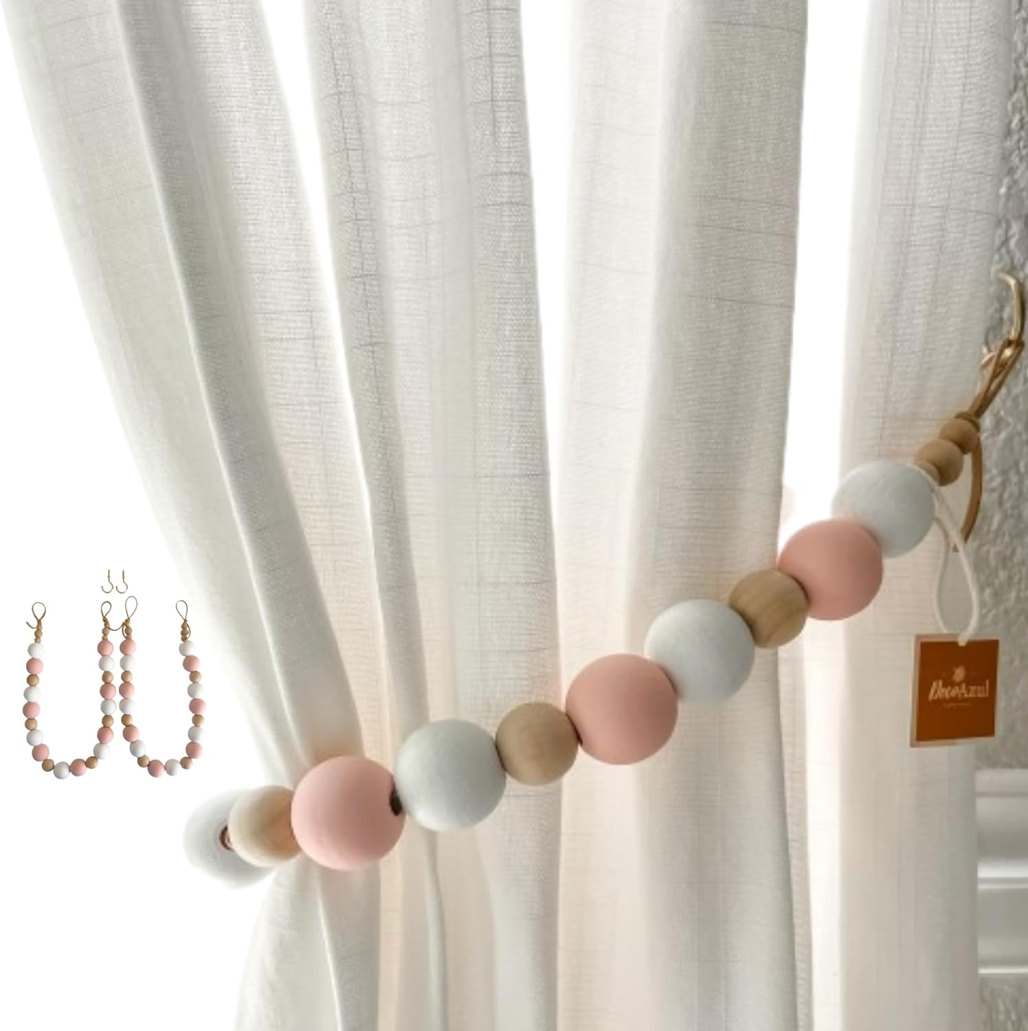 DECOAZUL Pink Curtain tiebacks - Boho Nursery Decor for Girls - Boho Room Decor for Teen Girls -Nursery Girl - Pink Boho Decor - Nursery Decor - Teen Room Decor for Girls - Set of 2