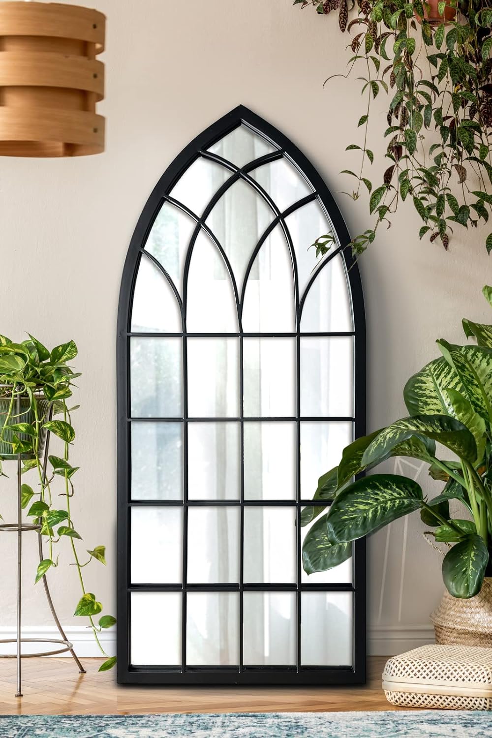WAMIRRO Farmhouse Window Mirror,Arched Black Mantel Mirror,Cathedral Wall Mirrors with Window Pane for Entryway/Fireplace/Living Room/Hallway 20"X46" Black-1 20"X46"