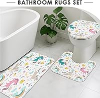 Vista 5 de ArtSocket Juego de baño de unicornio arcoíris con cortina de ducha y alfombras, accesorios lindos Cloud Fun Girl Juego de cortina de ducha