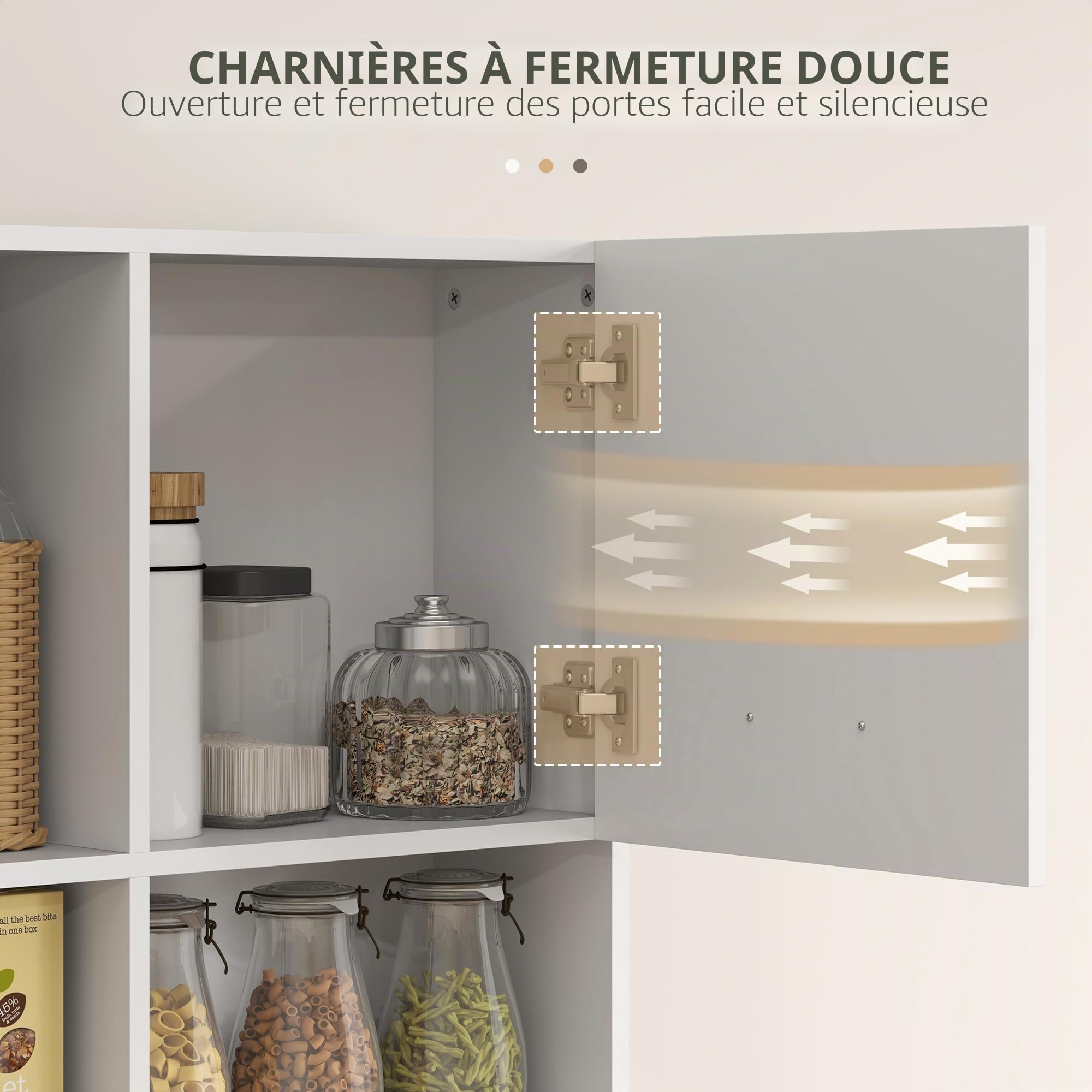 HOMCOM Armoire de cuisine, armoire haute avec étagère réglable, tiroir, armoire buffet avec porte Soft-Close, armoire vitrine Rangement pour cuisine salle à manger 80x35x180 cm Blanc