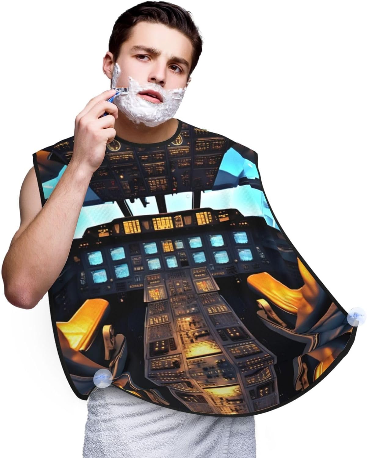 Airplane Cockpit Print Beard Bib Apron, Shaving Apron For Dad, Men'S Hair Catcher For Shaving Best Gifts For Dad