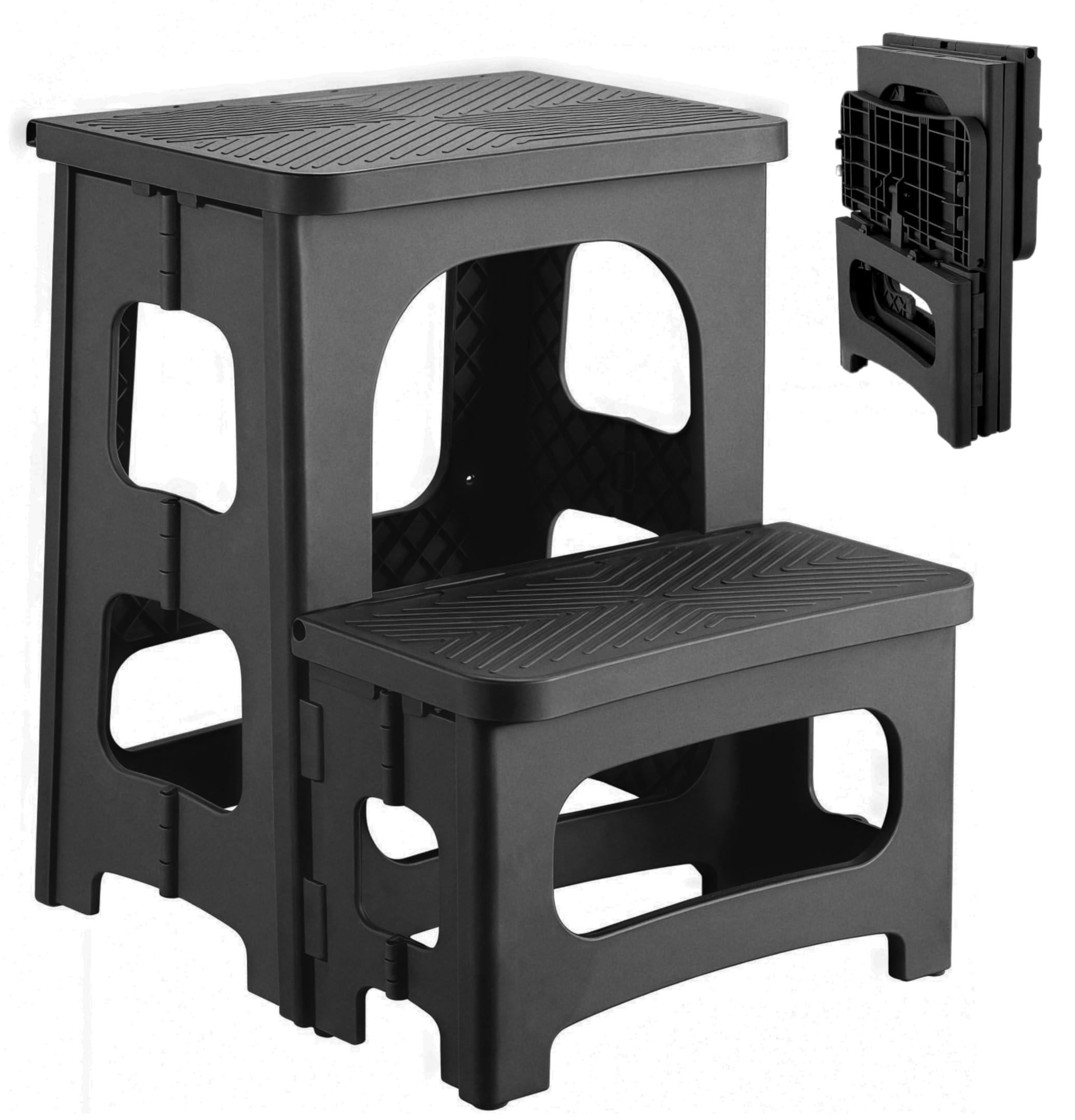 Photo 1 of 2 Step Stool Foldable, Non-Slip Steps, Folding Step Stool for Adults & Kids, Plastic Stool Pool Ladder, Collapsible Stools 2 Step Ladder for Kitchen Toilet Bedroom Office RV, Holds 330 lbs