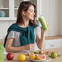 Vista 2 de [Paquete de 8] Botellas de vidrio para jugo de 20 onzas con tapas herméticas - Frascos reutilizables con escala, tazas de agua para viajes - Frasco