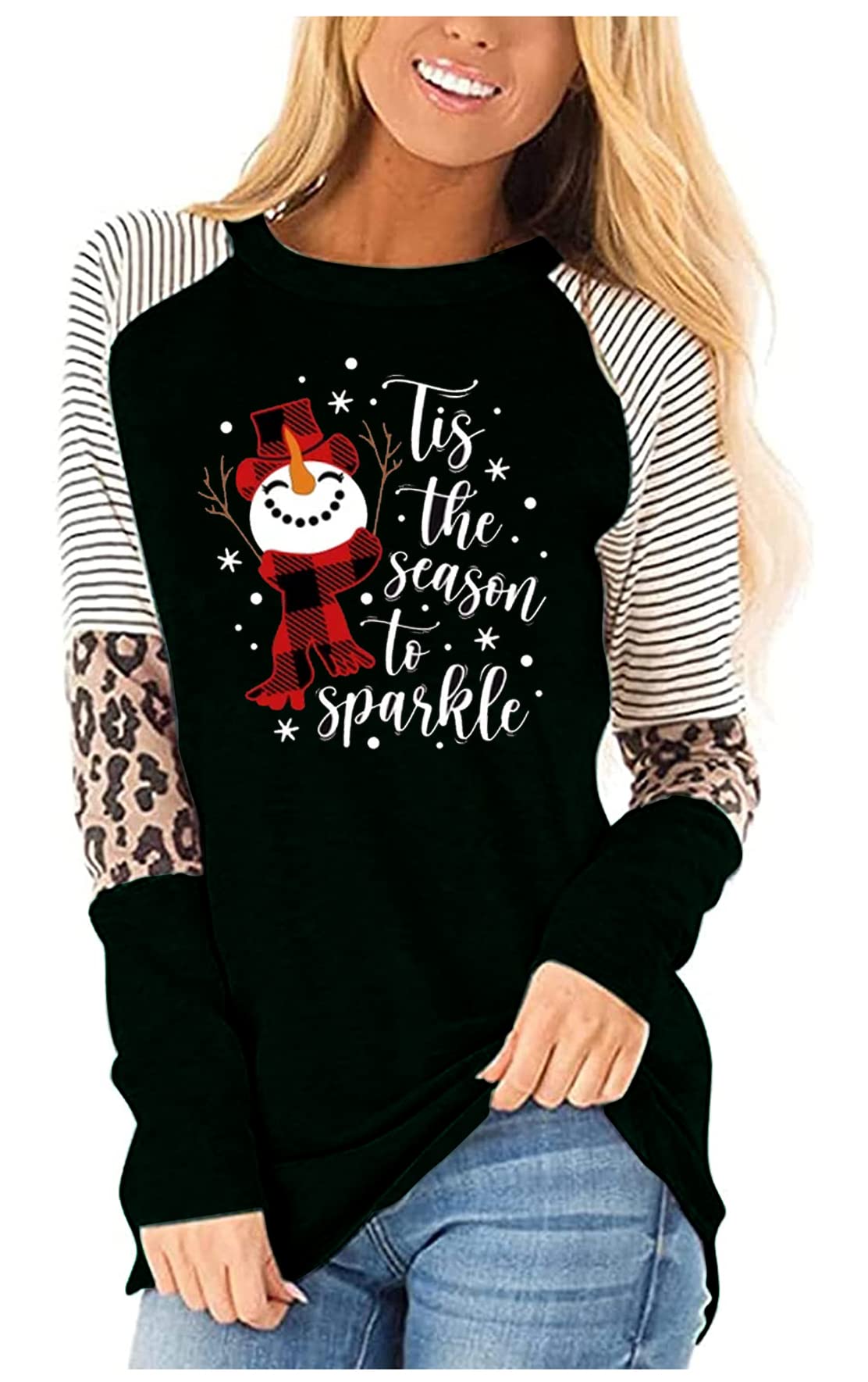 Christmas Shirts for Women Ugly Christmas Tops Merry and Bright Outfit Shirt Xmas Holiday Long Sleeve T Shirts for Women