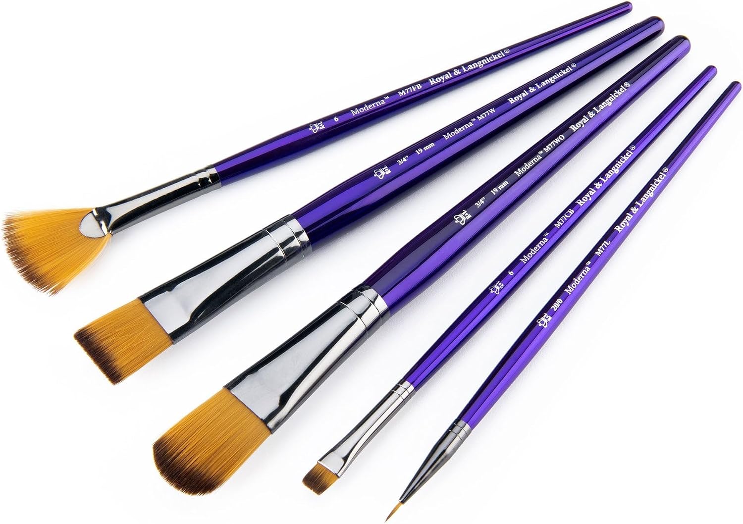 Royal & Langnickel Moderna, 5pc Oval Wash & Blender Brush Set for All Painting Mediums, Includes - Oval Wash, Blender, Fan & Liner Brushes Purple