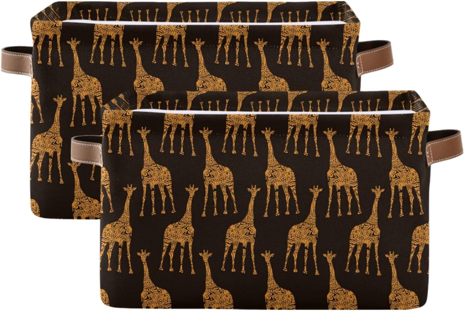 senya Large Foldable Storage Basket with Handles, Giraffes Pattern Fabric Collapsible Storage Bins Organizer Bag for Storage 15 x 11 x 9.5 inch