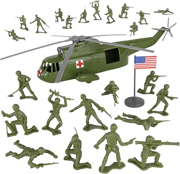 TimMee Plastic Army Men Helicopter Playset - OD Green 26pc Made in USA