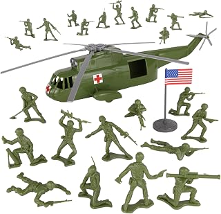 TimMee Plastic Army Men Helicopter Playset - OD Green 26pc Made in USA