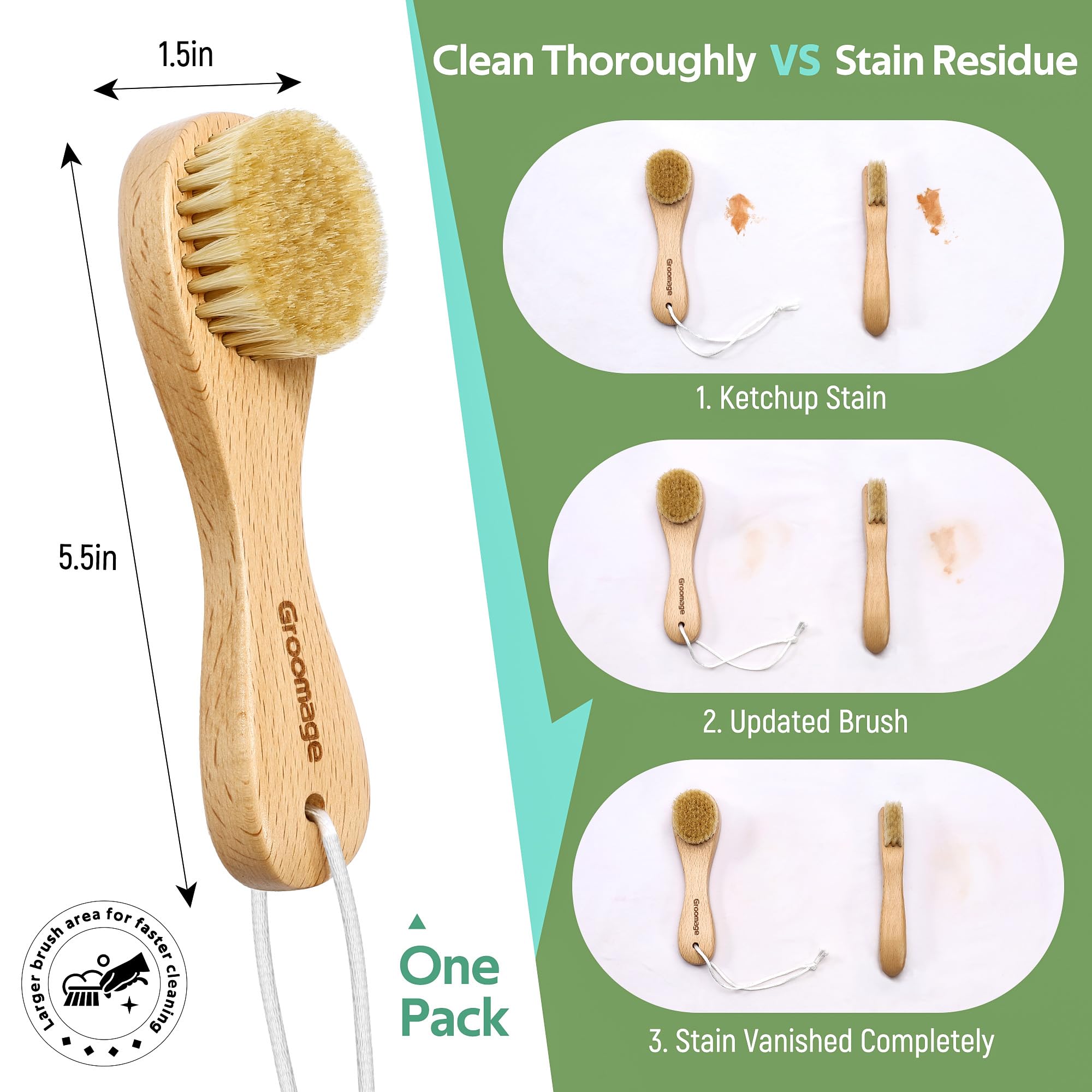 Cepillo para manchas de lavandería, cepillo de limpieza de cerdas de jabalí natural para telas delicadas sin daños, perfecto para zapatos, limpieza y lavandería
