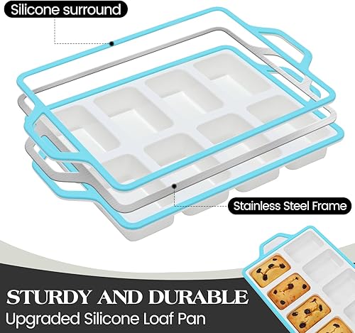 Miniatura 37 de Vinino Paquete de 2 moldes de pan de silicona con marco reforzado de metal, 9.5 x 5 pulgadas, silicona antiadherente de 1 libra, sartén para Rojo