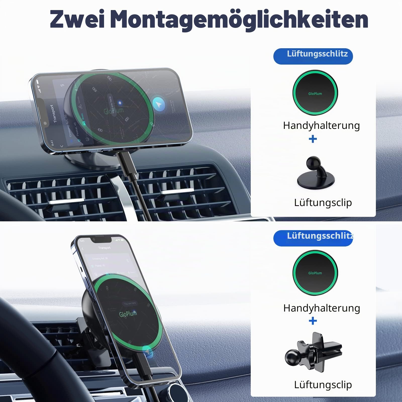 Gloplum Kompatibel 15W Ladegerät Magsafe Autohalterung, Kabelloses Magnet Auto Handyhalter,Wireless Car Charger KfZ Ladestation Handyhalterung für Phone 13/13 Pro/13 mini/13 Pro/12/12 Pro