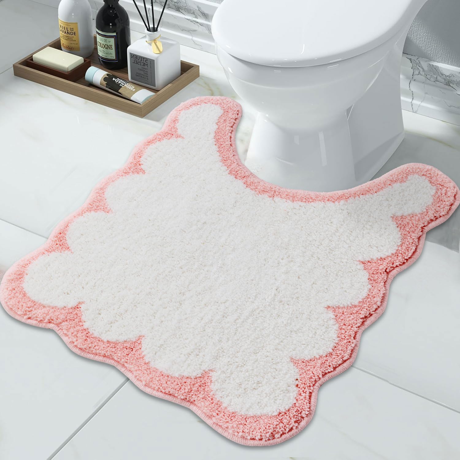 Scalloped Bathroom Runner Rug Pink Long Bath Mat for Bathroom Non Slip Washable Cute Bath Mats Microfiber Absorbent Soft Aesthetic Preppy Large Bath Rugs for Bedroom Tub Sink 24" x 60"