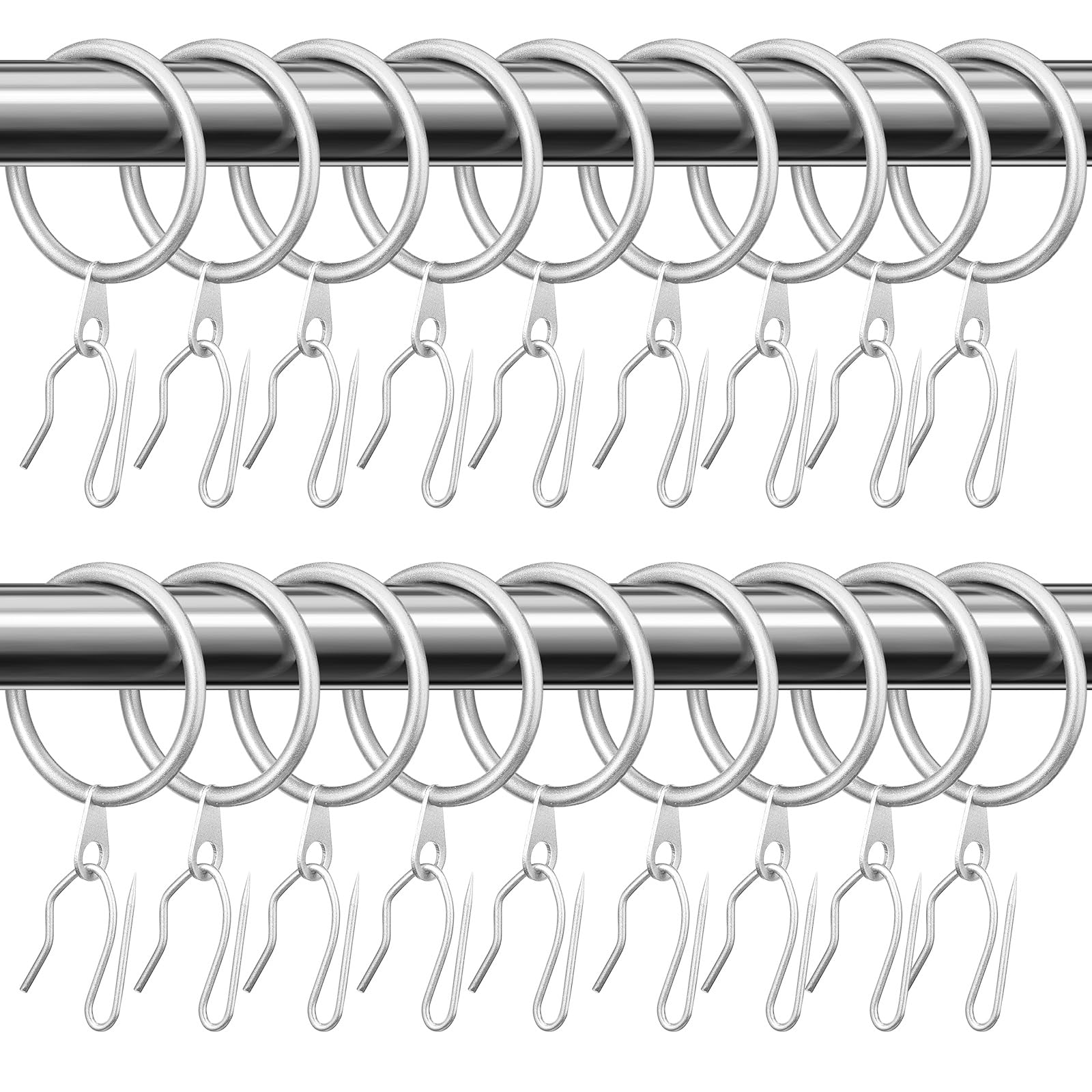 Photo 1 of Hotop 60 Pieces 1.26 Inch Metal Drapery Curtain Rings Curtain Hanging Rings and 60 Pieces Metal Drapery Pin Hooks for Drapes Window Door Shower (Matt Silver)