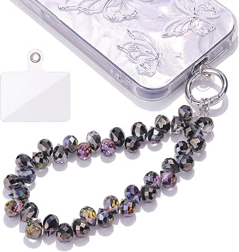 TINKRSTUFF Cool Detachable Phone Charms Black AB Colors Bedazzling Glass Beaded Anti-Theft Chain String Aesthetic Y2K Cellphone Wrist Strap for Bag Keychain Airpods Camera Pendants Decor