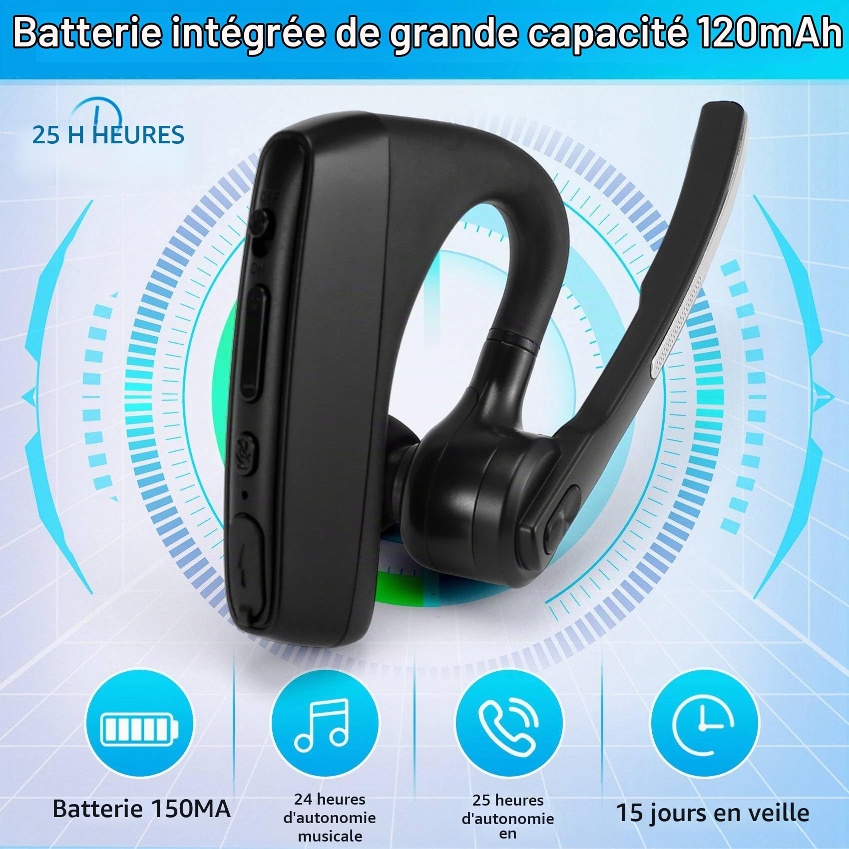 Écouteur Bluetooth Talkie-Walkie avec Adaptateur de Prise K Télécommande PTT sans Fil pour Hôtel-Restaurant