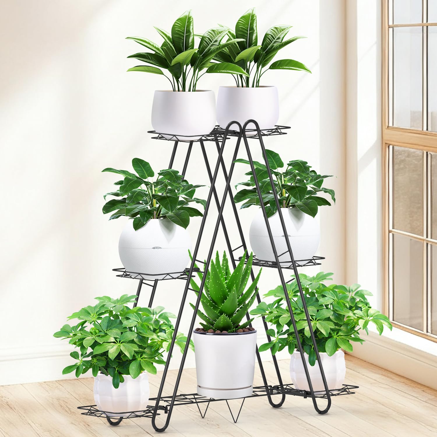 Heavy Duty Metal Plant Stand, Indoor Outdoor Plant Shelf & Rack - 3 Tiers 7 Pots, Plant Holder for Plants/Flowers/Planters, for Living Room Home Corner Patio & Garden