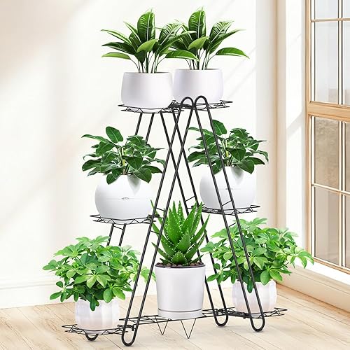 Miniatura 3 de Soporte de Metal Resistente para Plantas, Estantería y Estante de Plantas para Interior y Exterior - 3 Niveles 7 Macetas, Soporte para