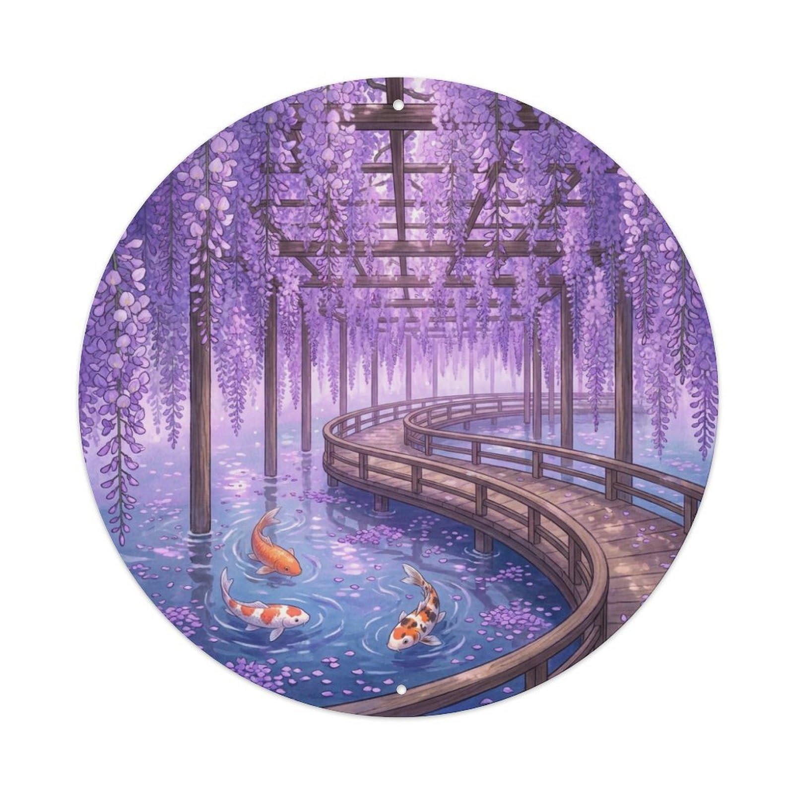 Galvaxio Style Japanese Koi Fish Wisteria Tunnel Purple Dream Metal Tin Sign