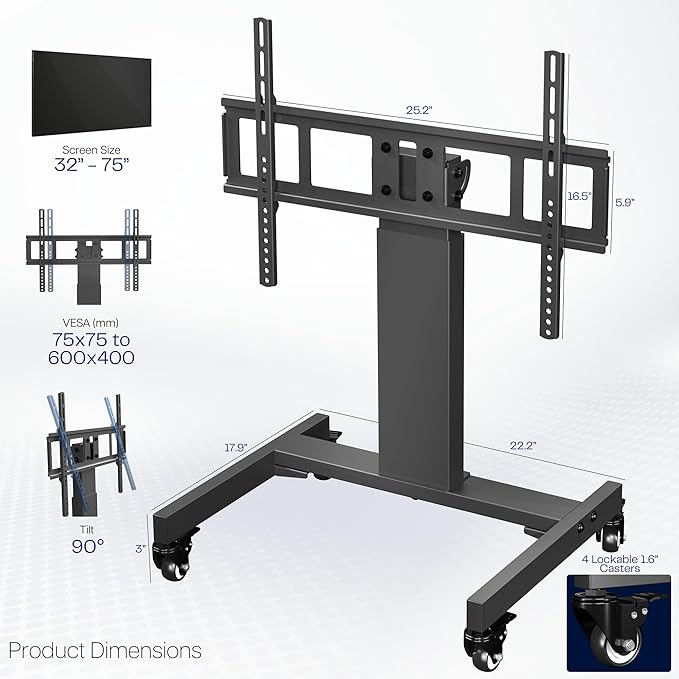 Carro para TV de baja altura para pantallas de 32 a 75 pulgadas, ajustable en altura miniatura 3