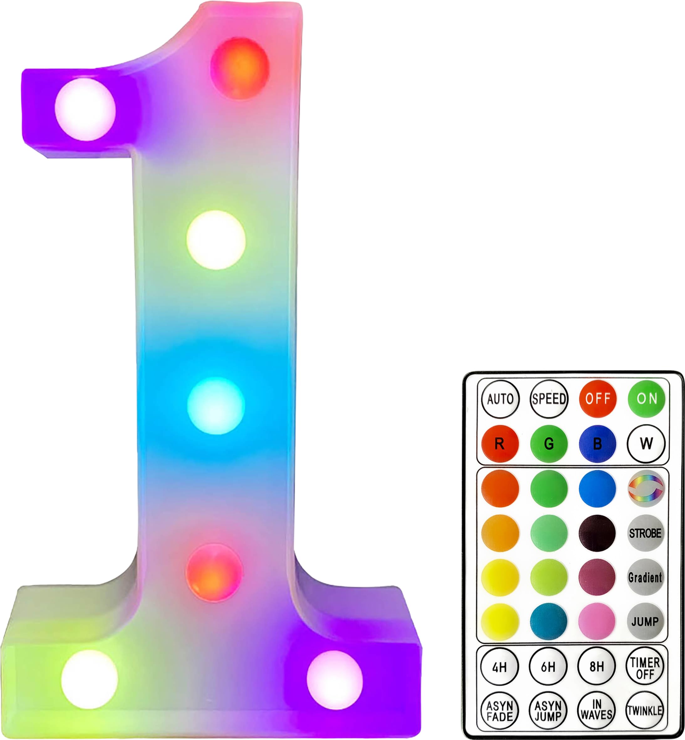 St Helens Home and Garden RGB Colourful Light Up Letters/Numbers Sign with Remote Control Battery Operated for Parties, Weddings, Celebrations, Bedrooms, Battery Operated. Number 1