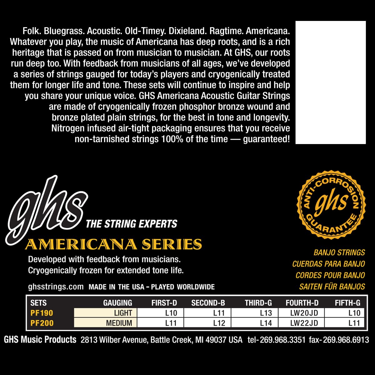 GHS PF 190 Americana (Banjo Light, 4 cordes)