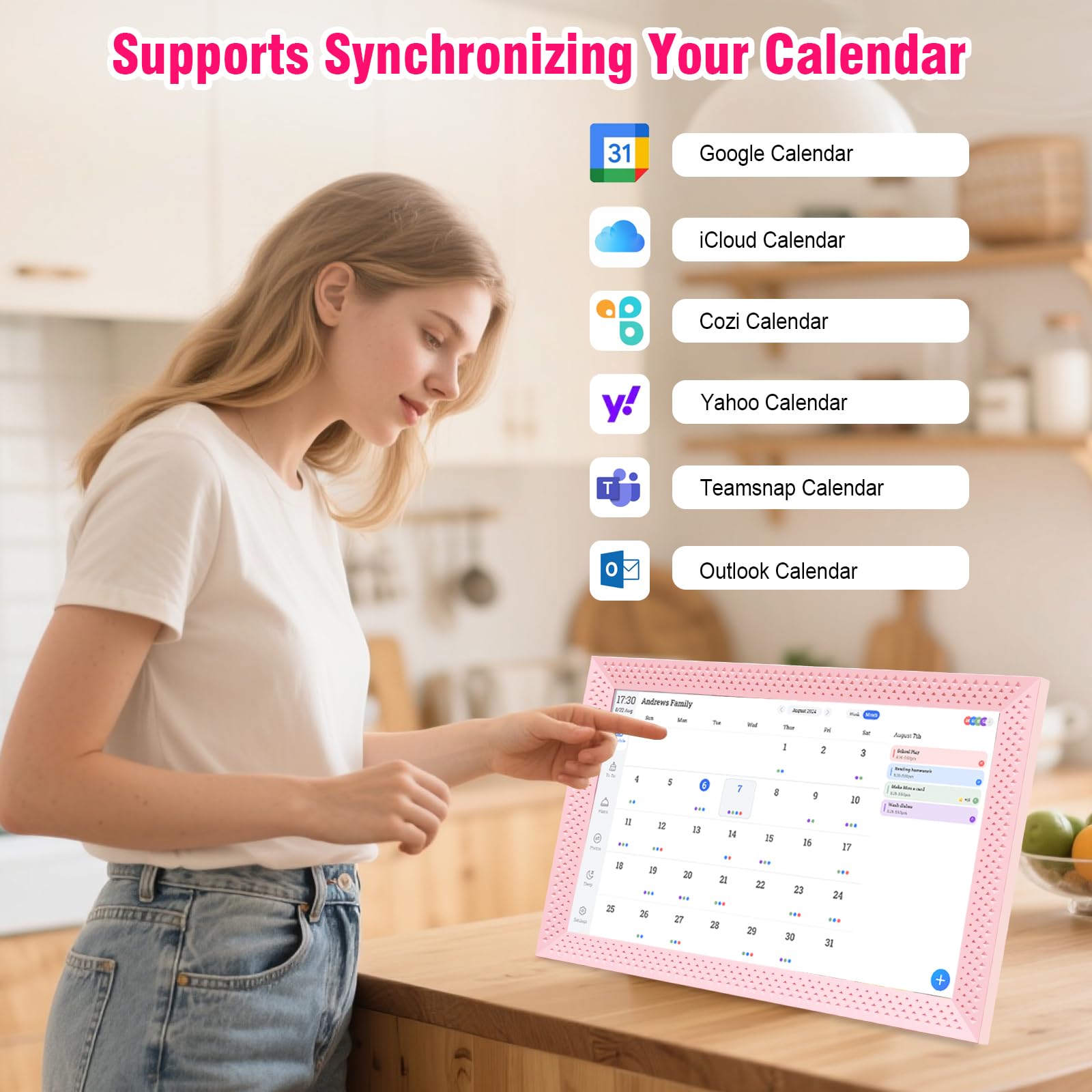 Calendario digital de 10.1 pulgadas, 64 GB, calendario electrónico para compartir en familia, calendario interactivo de escritorio, calendarios inteligentes, pantalla táctil para hacer tareas