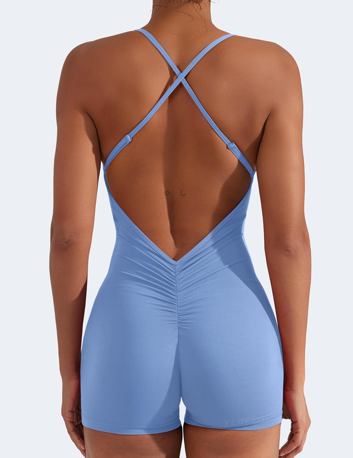 YEOREO Backless Tummy Control Jumpsuits for Women One Piece Workout Jumpsuits Sleeveless V Back Lizvette Scrunch Yoga Rompers - Image 5