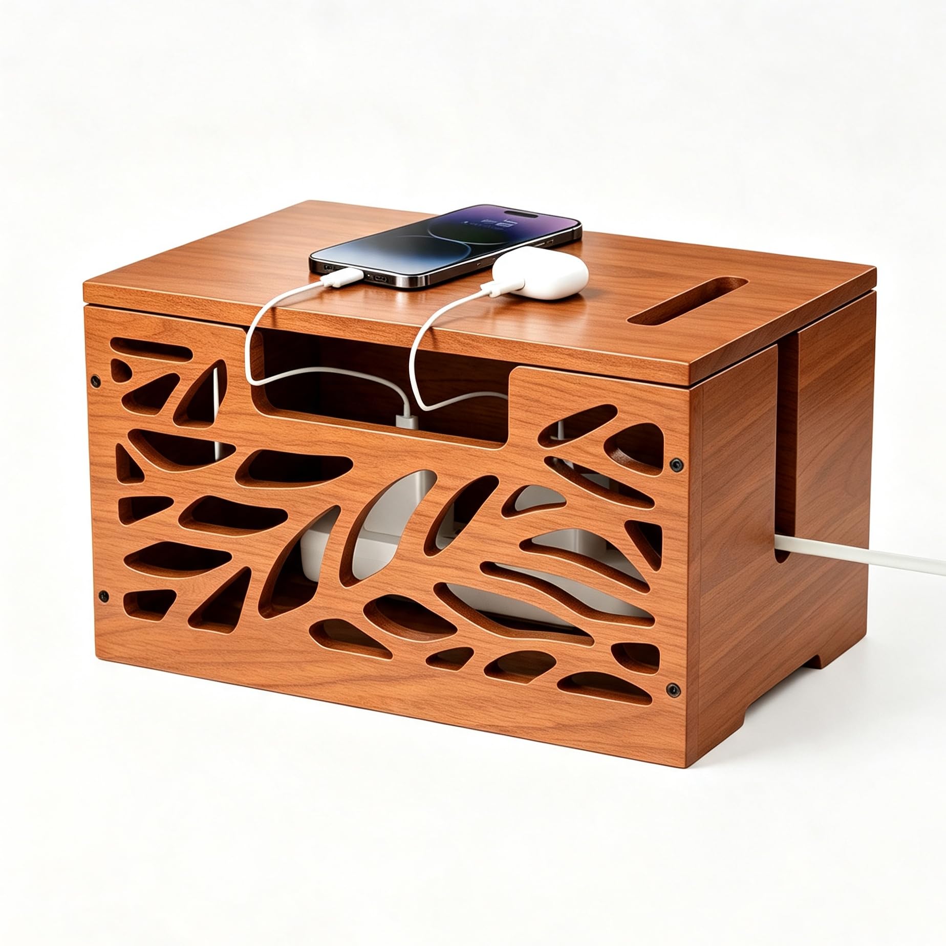 Große Kabelbox Holz mit Deckel zum Verstecken von Kabeln für Zuhause & Büro | Kabelmanagement box gegen Kabelsalat, HxBxT: 20,5 x 34,4 x 20 cm, Steckdosenbox mit Lüftung für Steckdosenleisten Verstecken